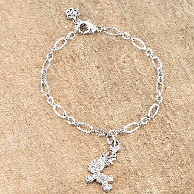 Rudy 0.25ct CZ Rhodium Reindeer Charm Bracelet - LinkagejewelrydesignLinkagejewelrydesign