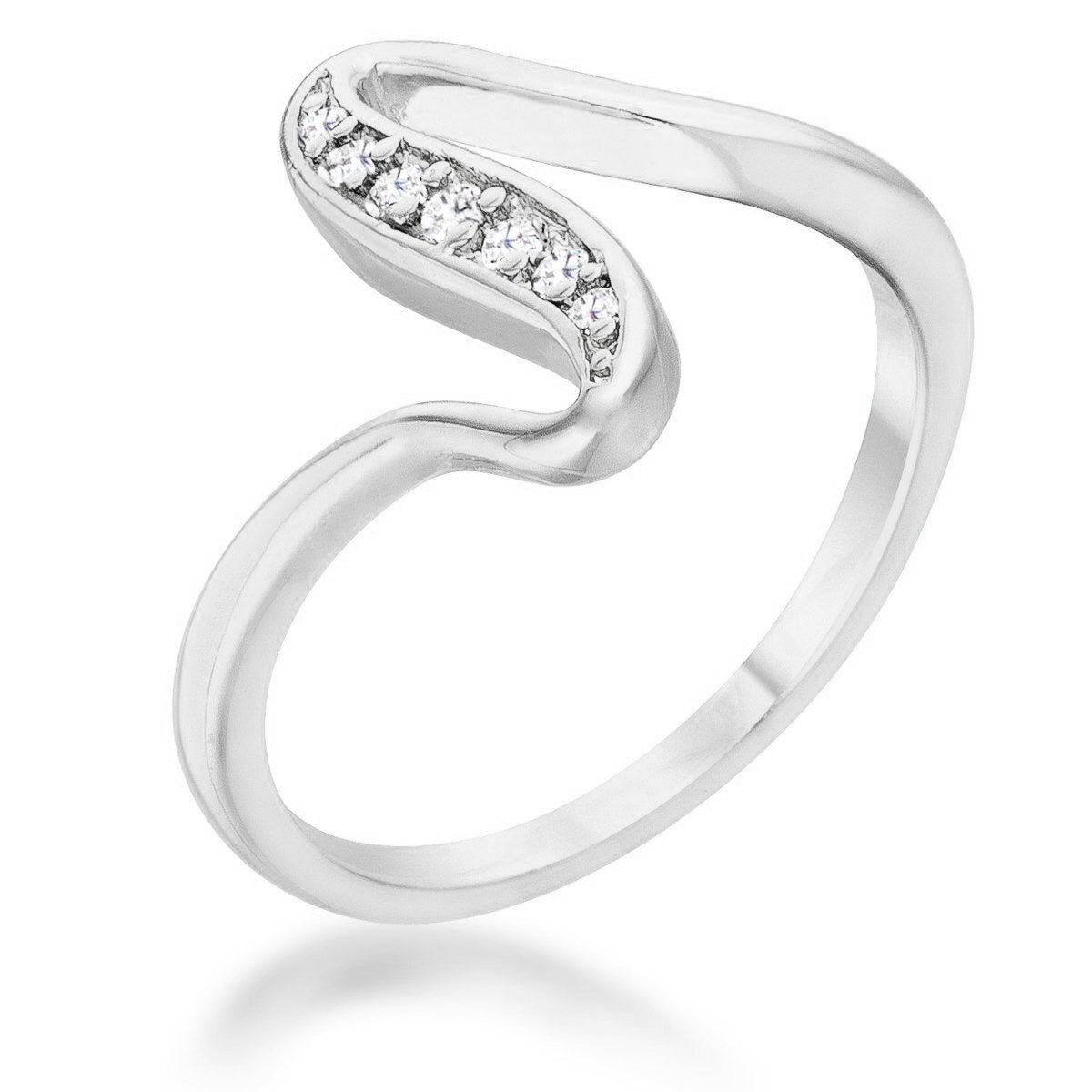 Sheryl 0.07ct CZ Rhodium Simple Wave Ring, &lt;b&gt;Size 5&lt;/b&gt; - LinkagejewelrydesignLinkagejewelrydesign