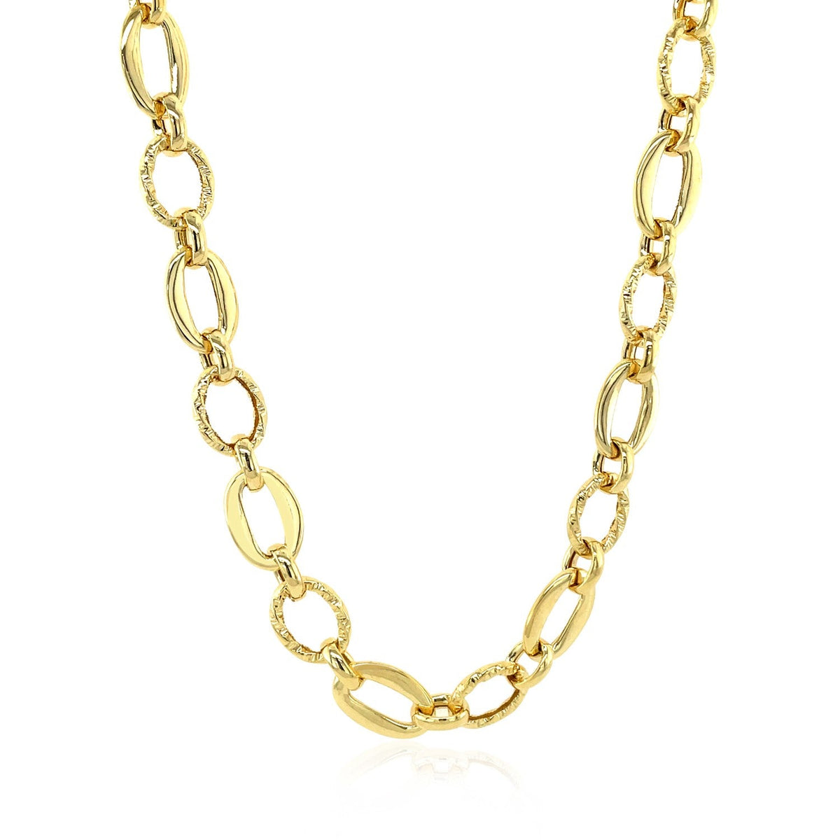 Shiny and Textured Oval Link Necklace in 14k Yellow Gold - LinkagejewelrydesignLinkagejewelrydesign