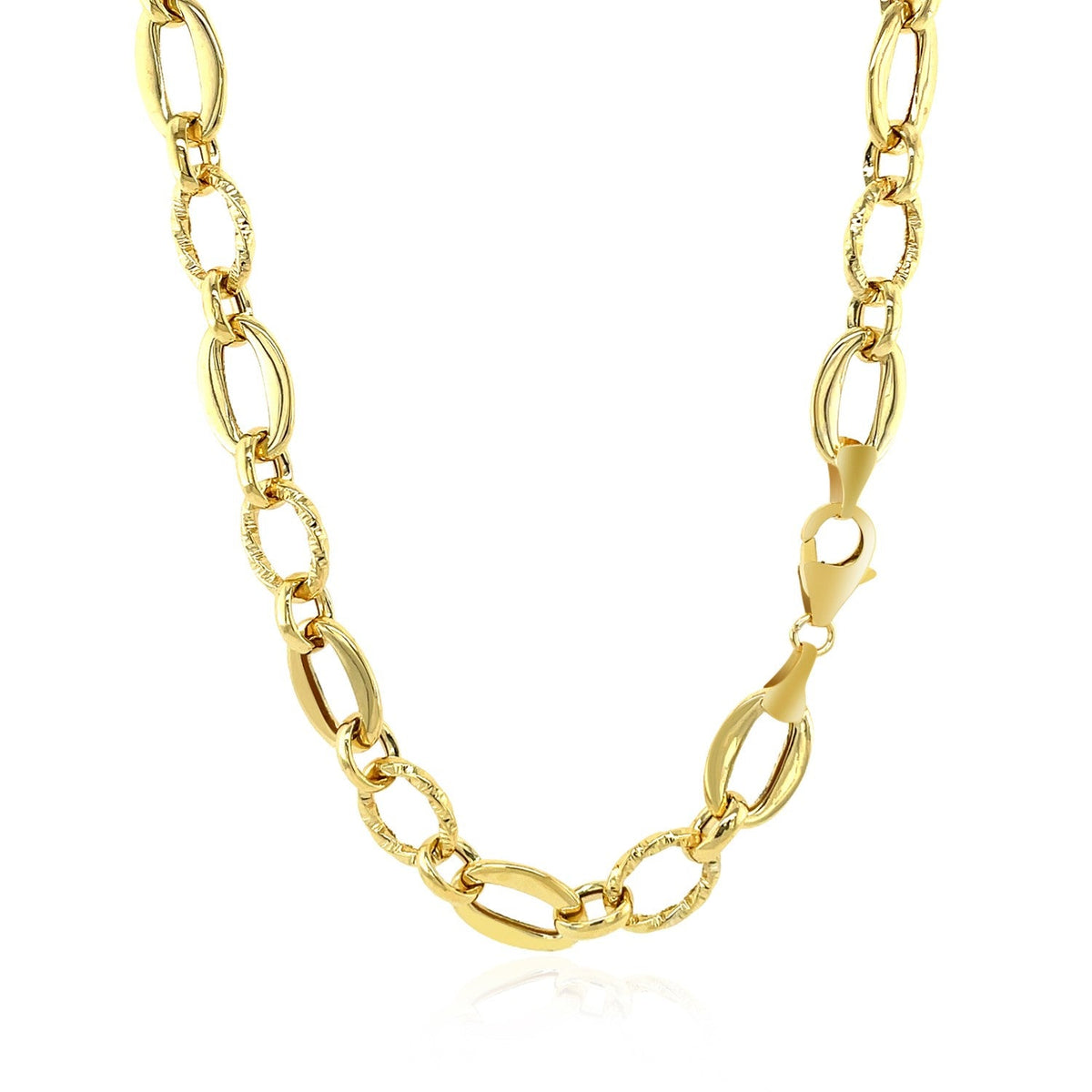 Shiny and Textured Oval Link Necklace in 14k Yellow Gold - LinkagejewelrydesignLinkagejewelrydesign