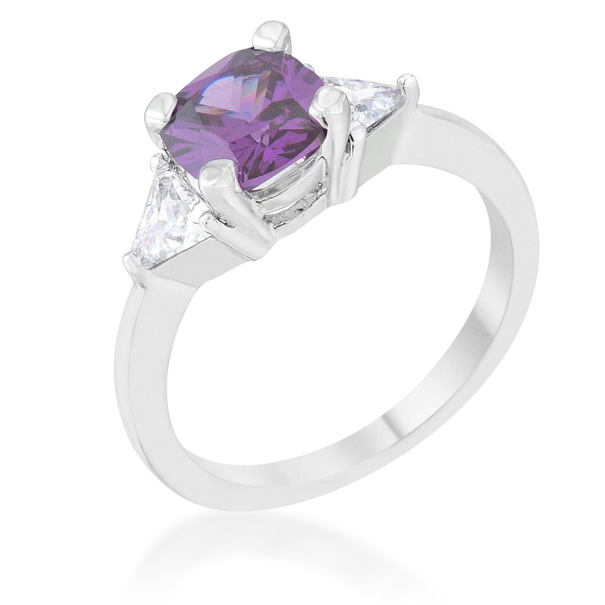 Shonda 1.8ct Amethyst CZ Rhodium Cushion Classic Statement Ring - LinkagejewelrydesignLinkagejewelrydesign