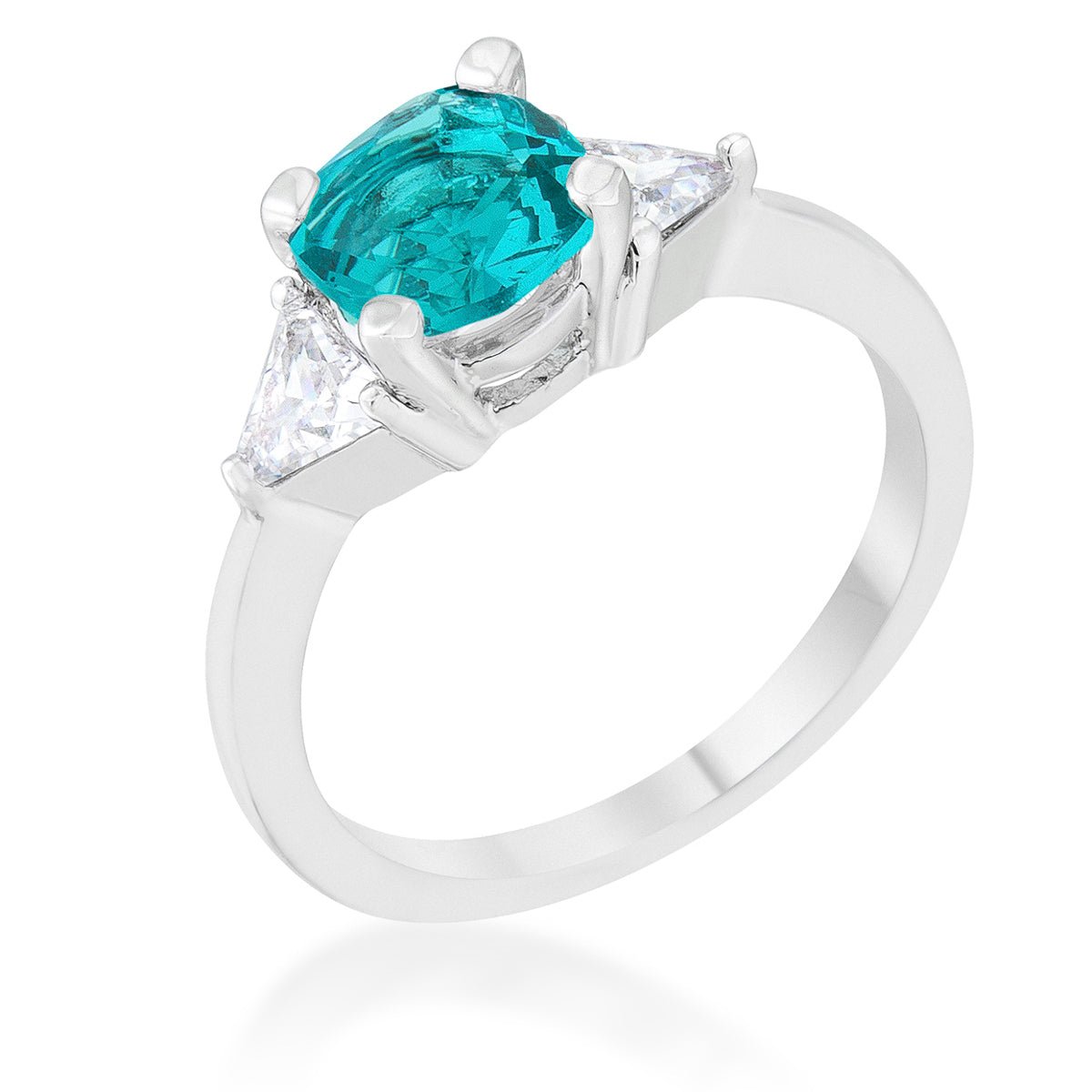 Shonda 1.8ct Aqua CZ Rhodium Cushion Classic Statement Ring - LinkagejewelrydesignLinkagejewelrydesign