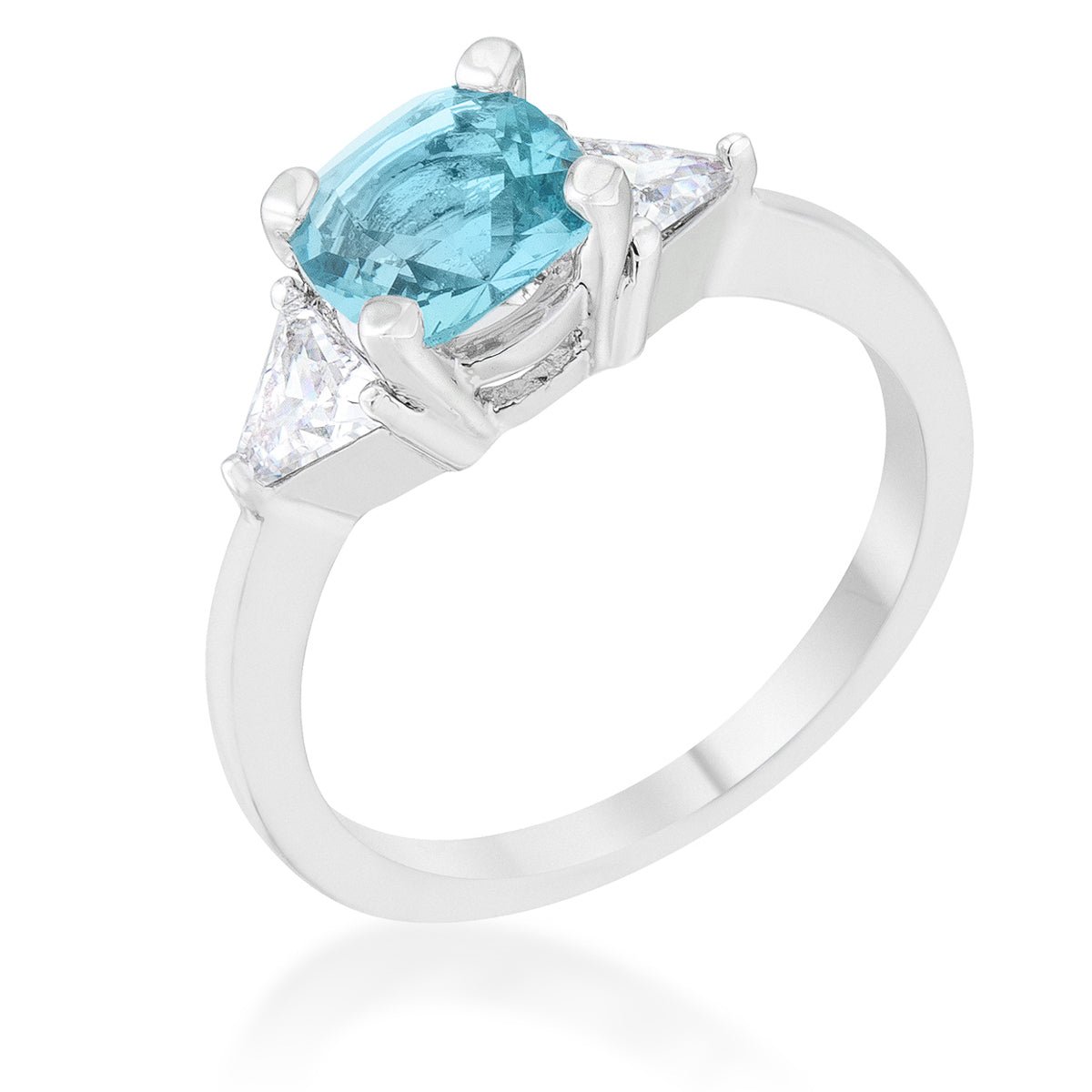 Shonda 1.8ct Blue Topaz CZ Rhodium Cushion Classic Statement Ring - LinkagejewelrydesignLinkagejewelrydesign