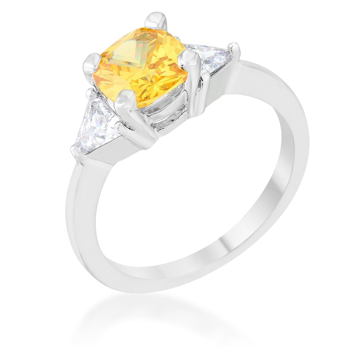 Shonda 1.8ct Canary CZ Rhodium Cushion Classic Statement Ring - LinkagejewelrydesignLinkagejewelrydesign