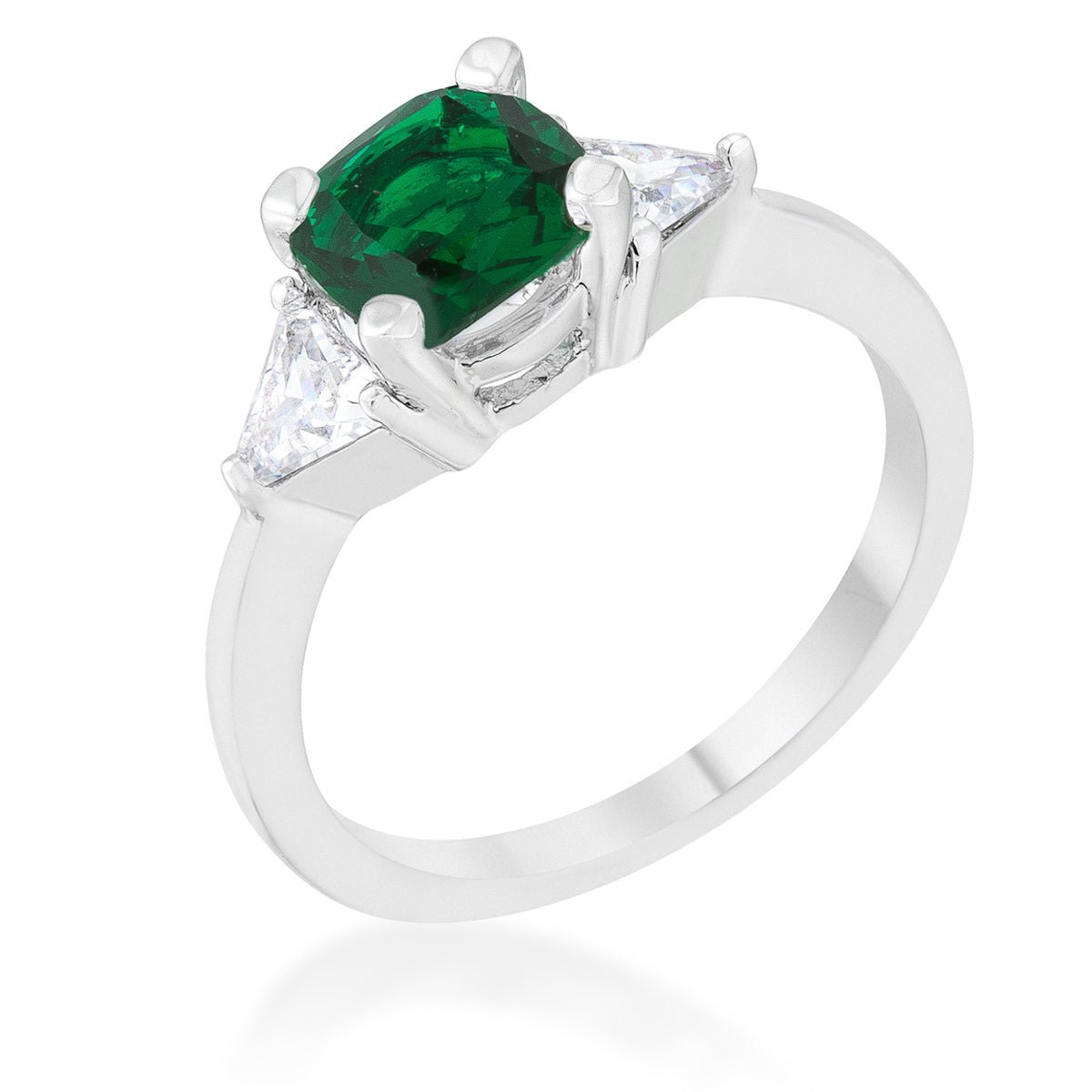 Shonda 1.8ct Emerald CZ Rhodium Cushion Classic Statement Ring - LinkagejewelrydesignLinkagejewelrydesign