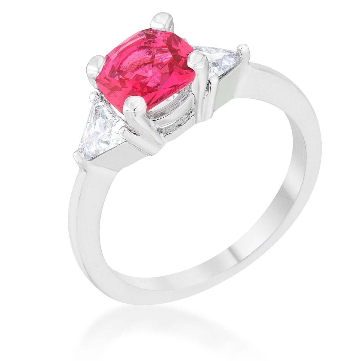 Shonda 1.8ct Fuchsia CZ Rhodium Cushion Classic Statement Ring - LinkagejewelrydesignLinkagejewelrydesign