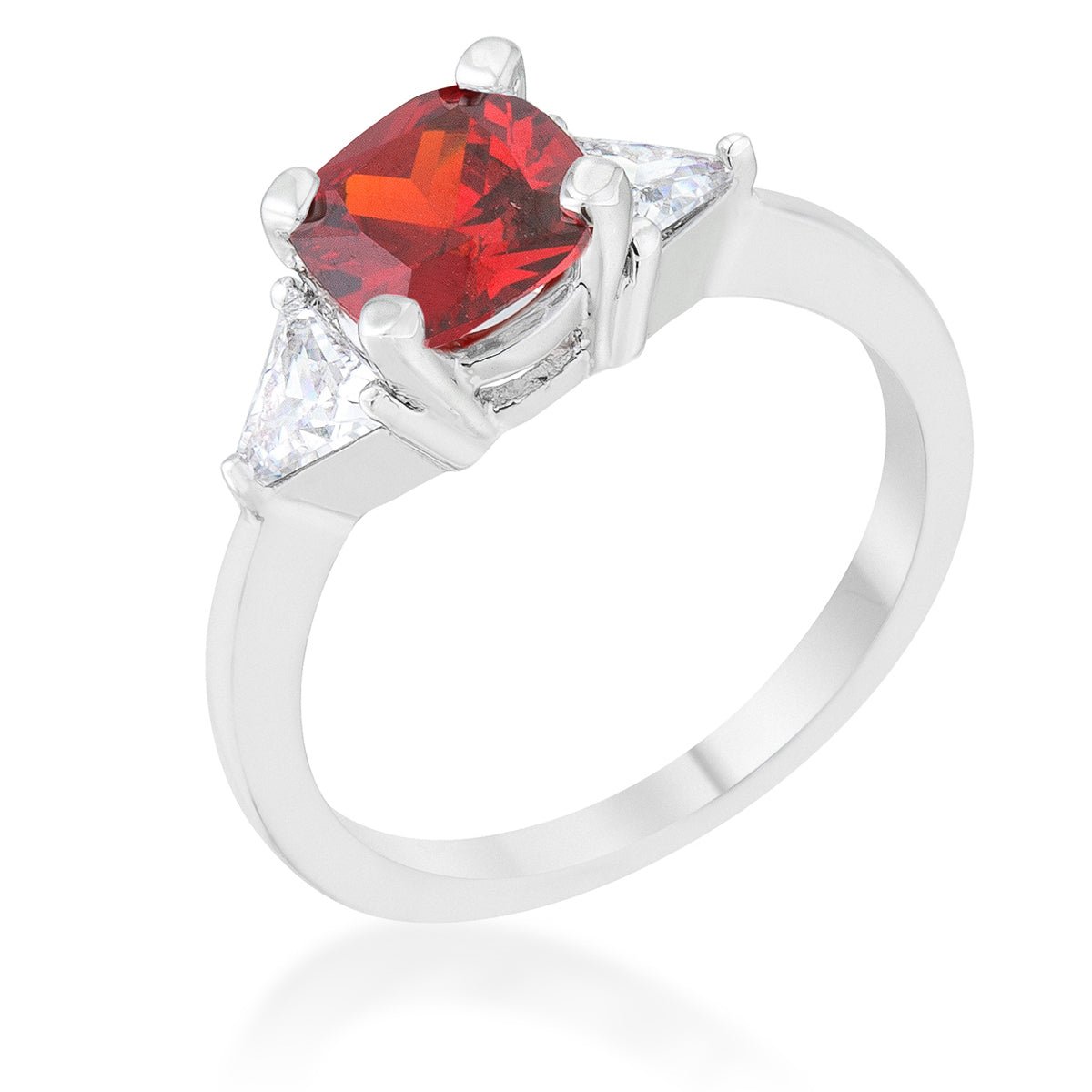 Shonda 1.8ct Ruby CZ Rhodium Cushion Classic Statement Ring - LinkagejewelrydesignLinkagejewelrydesign