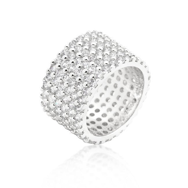 Silvertone Finishd Wide Pave Cubic Zirconia Ring - LinkagejewelrydesignLinkagejewelrydesign