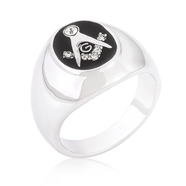 Silvertone Onyx Cubic Zirconia Masonic Ring - LinkagejewelrydesignLinkagejewelrydesign