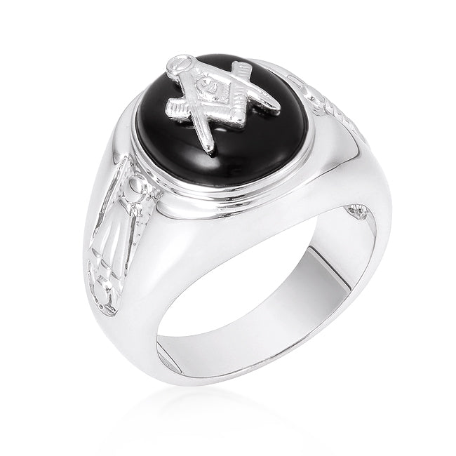 Silvertone Onyx Mens Ring - LinkagejewelrydesignLinkagejewelrydesign