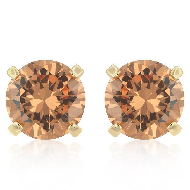 Simple Champagne Cubic Zirconia Studs - LinkagejewelrydesignLinkagejewelrydesign