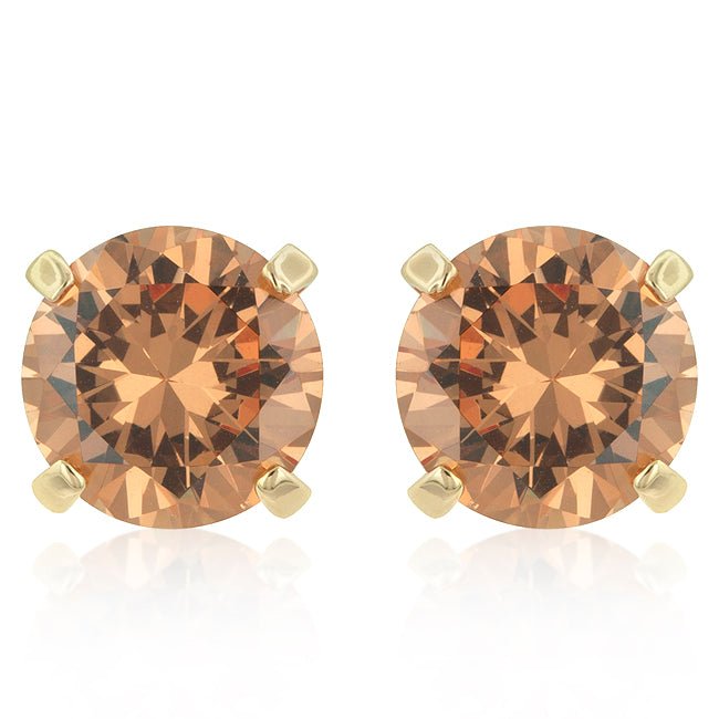 Simple Champagne Cubic Zirconia Studs - LinkagejewelrydesignLinkagejewelrydesign