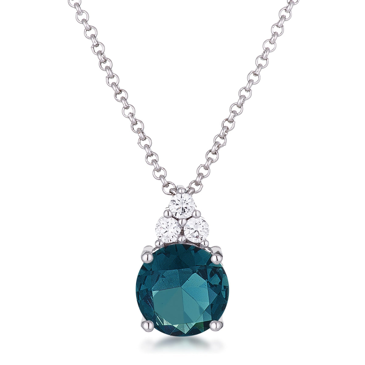 Simple Rhodium Plated 9mm Blue Green CZ Pendant - LinkagejewelrydesignLinkagejewelrydesign