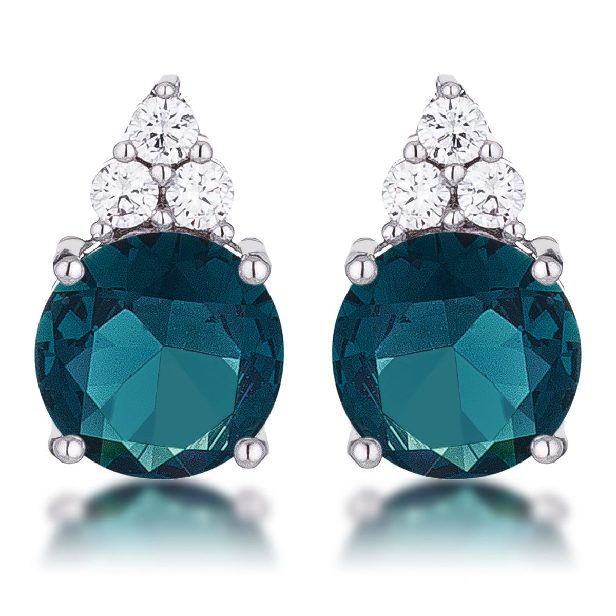 Simple Rhodium Plated 9mm Blue Green CZ Stud Earring - LinkagejewelrydesignLinkagejewelrydesign