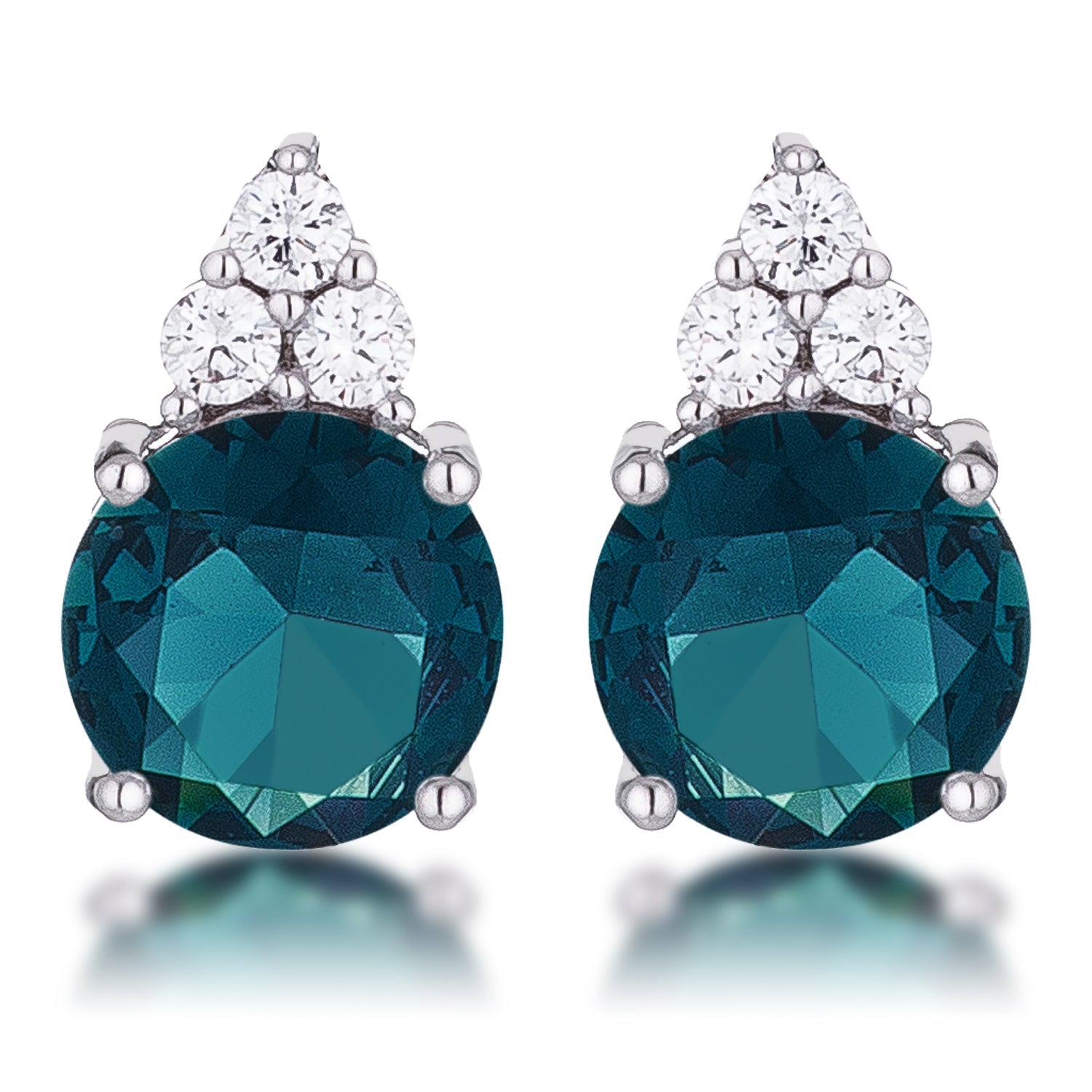 Simple Rhodium Plated 9mm Blue Green CZ Stud Earring - LinkagejewelrydesignLinkagejewelrydesign