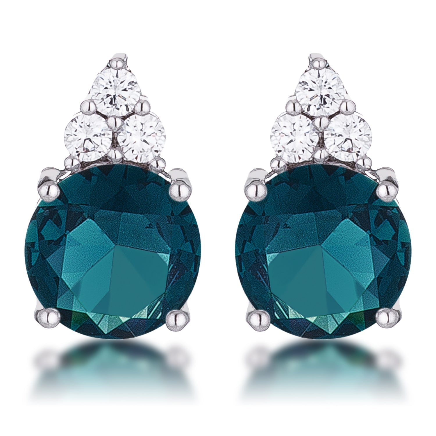 Simple Rhodium Plated 9mm Blue Green CZ Stud Earring - LinkagejewelrydesignLinkagejewelrydesign