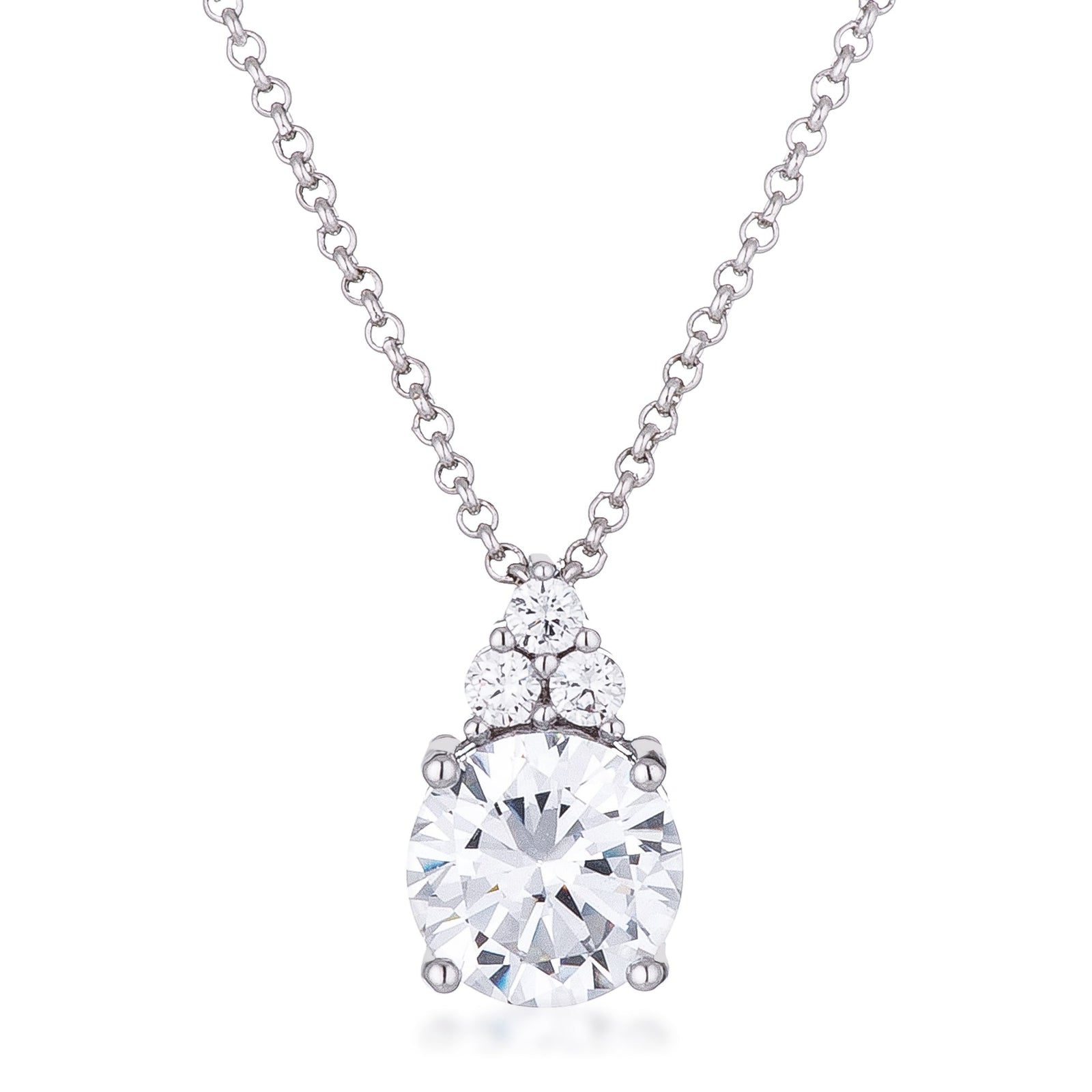 Simple Rhodium Plated 9mm Clear CZ Pendant - LinkagejewelrydesignLinkagejewelrydesign