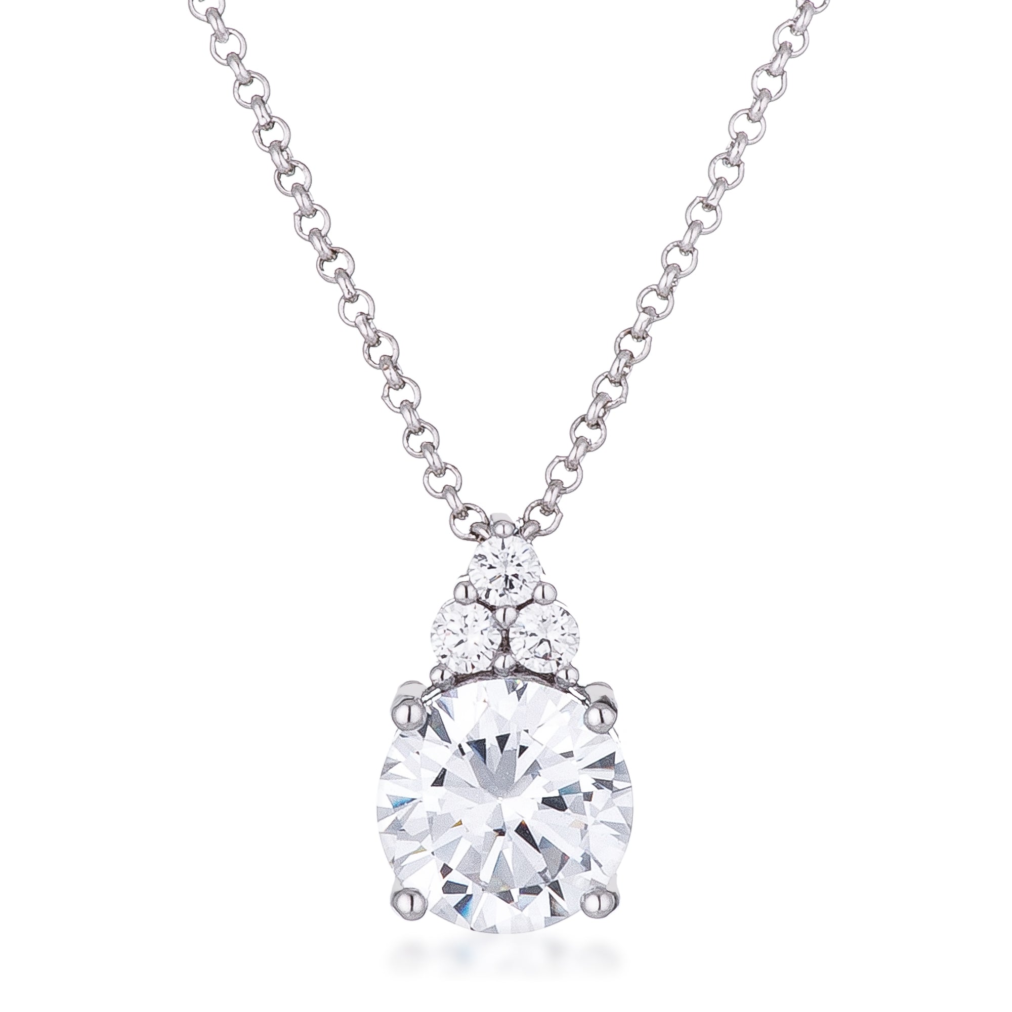 Simple Rhodium Plated 9mm Clear CZ Pendant - LinkagejewelrydesignLinkagejewelrydesign