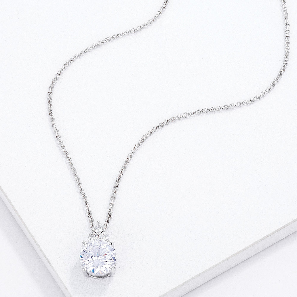 Simple Rhodium Plated 9mm Clear CZ Pendant - LinkagejewelrydesignLinkagejewelrydesign