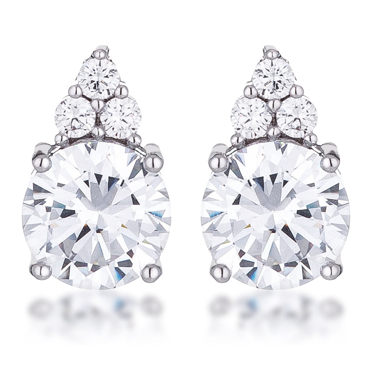 Simple Rhodium Plated 9mm Clear CZ Stud Earring - LinkagejewelrydesignLinkagejewelrydesign