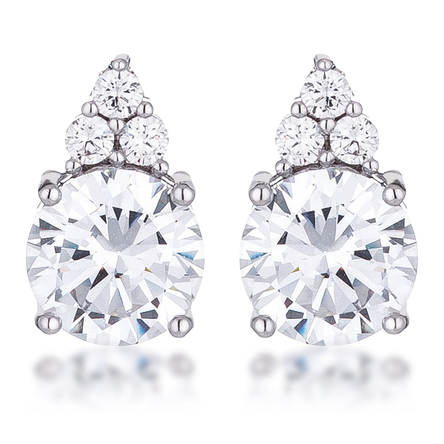 Simple Rhodium Plated 9mm Clear CZ Stud Earring - LinkagejewelrydesignLinkagejewelrydesign
