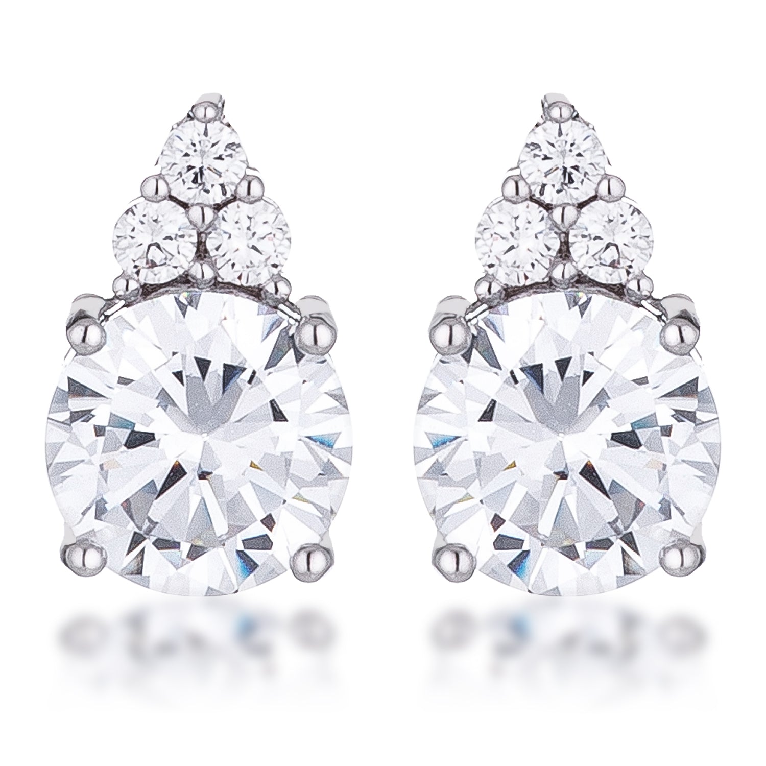 Simple Rhodium Plated 9mm Clear CZ Stud Earring - LinkagejewelrydesignLinkagejewelrydesign