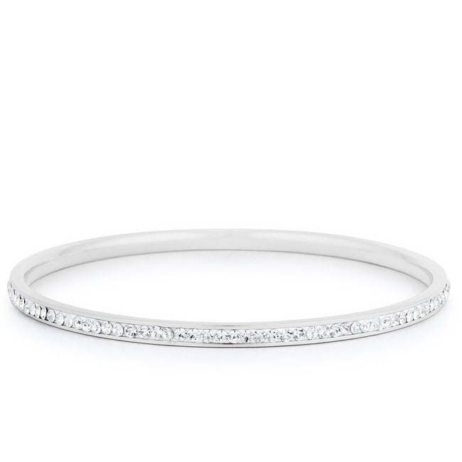 Simple Rhodium Plated Finish Crystal Bangle - LinkagejewelrydesignLinkagejewelrydesign