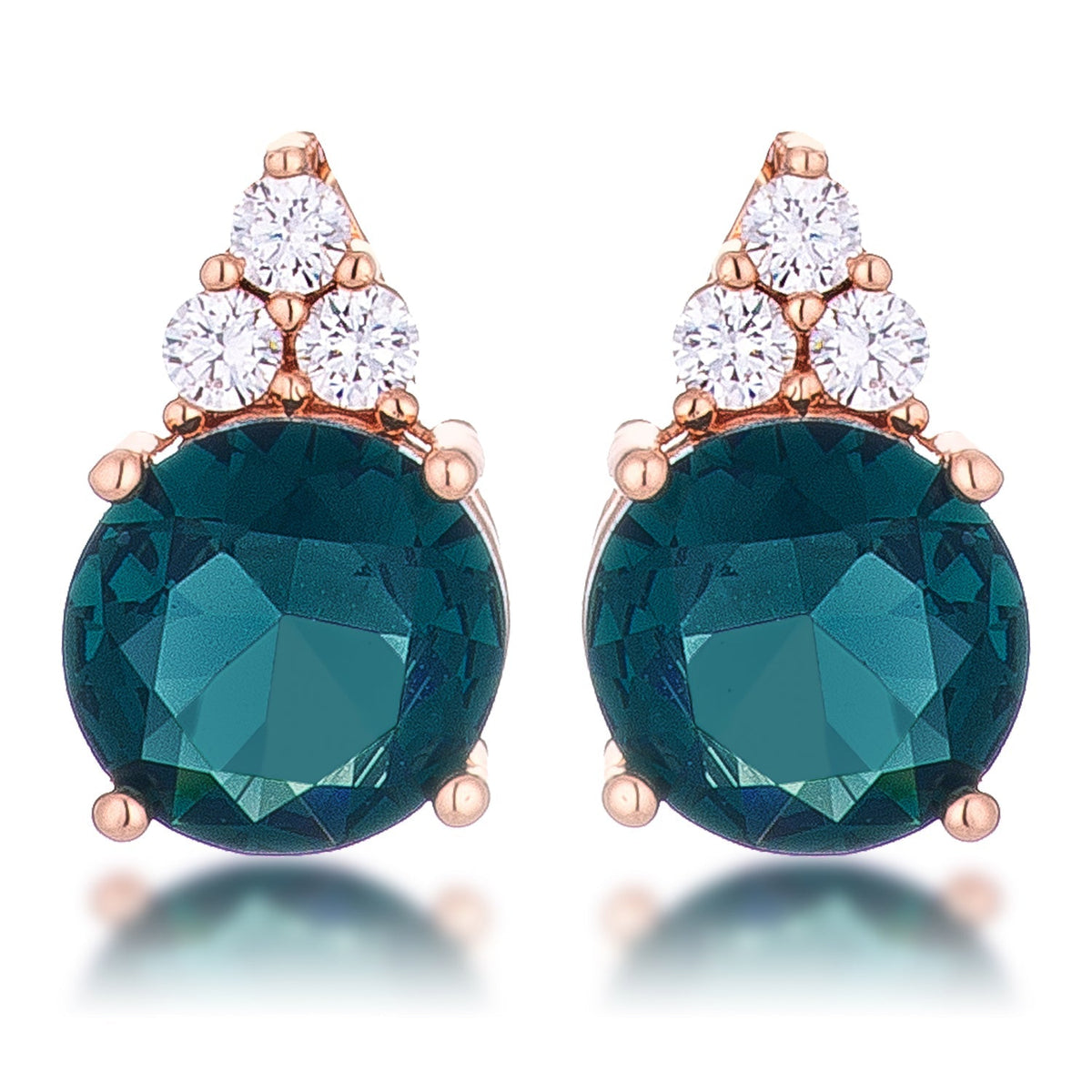 Simple Rose Gold Plated 9mm Blue Green CZ Stud Earring - LinkagejewelrydesignLinkagejewelrydesign