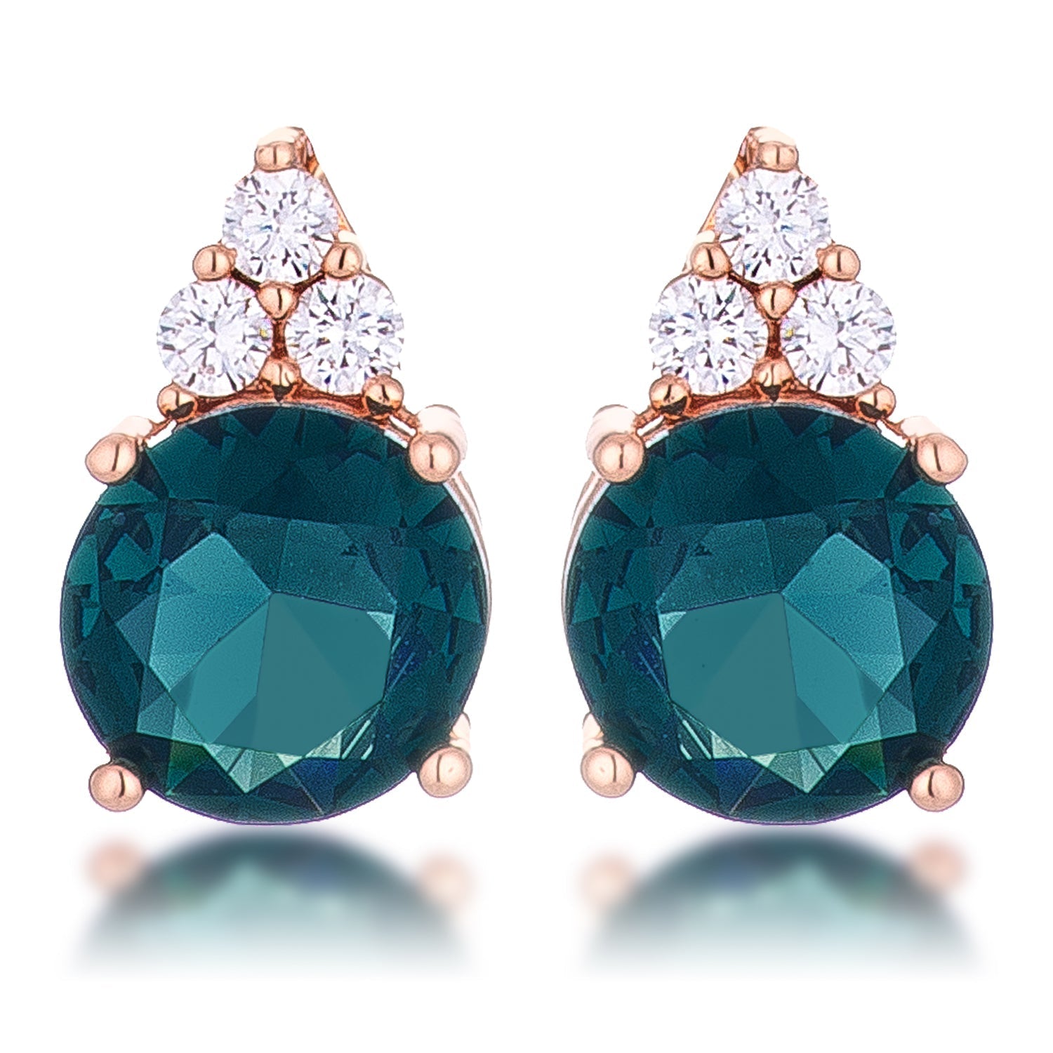 Simple Rose Gold Plated 9mm Blue Green CZ Stud Earring - LinkagejewelrydesignLinkagejewelrydesign