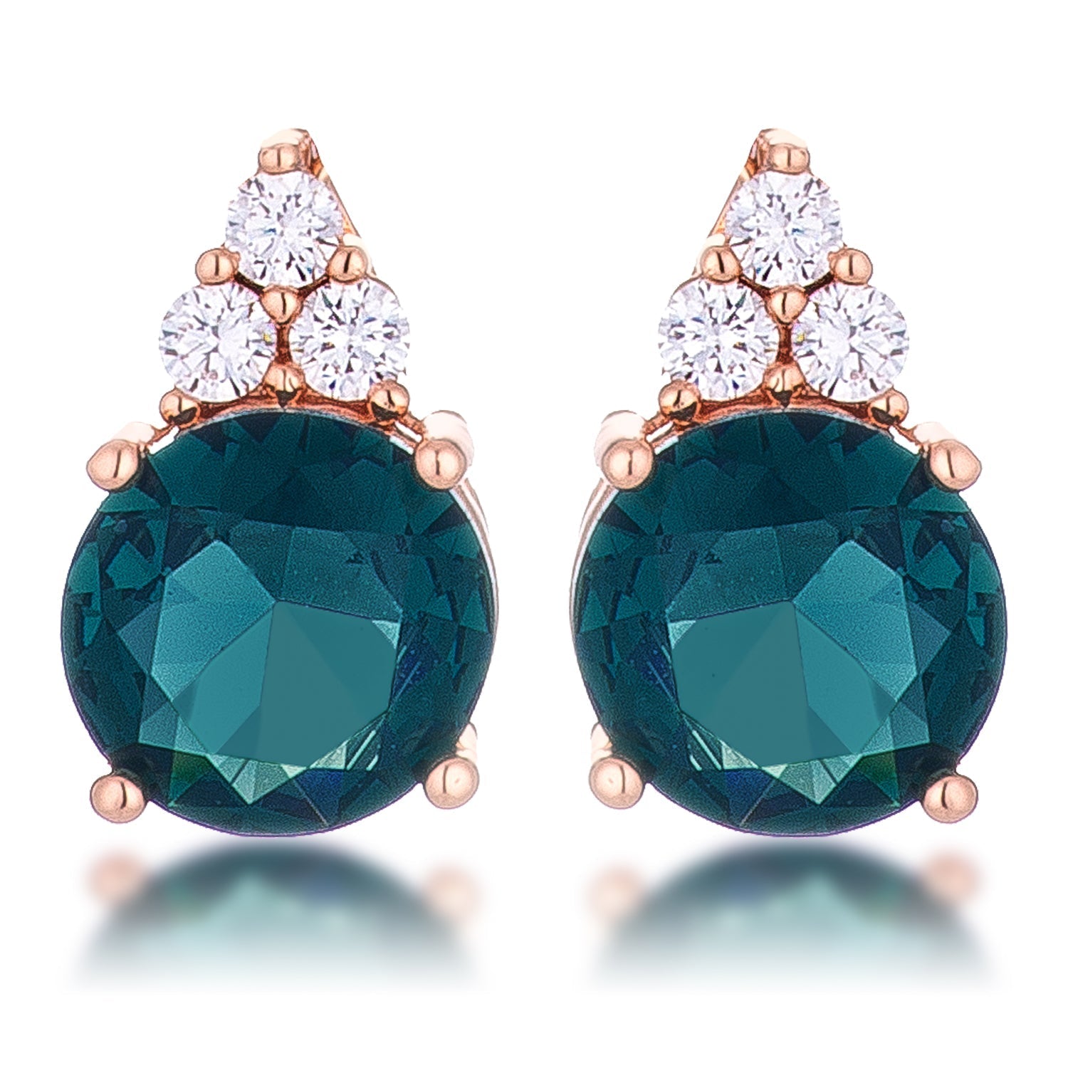 Simple Rose Gold Plated 9mm Blue Green CZ Stud Earring - LinkagejewelrydesignLinkagejewelrydesign