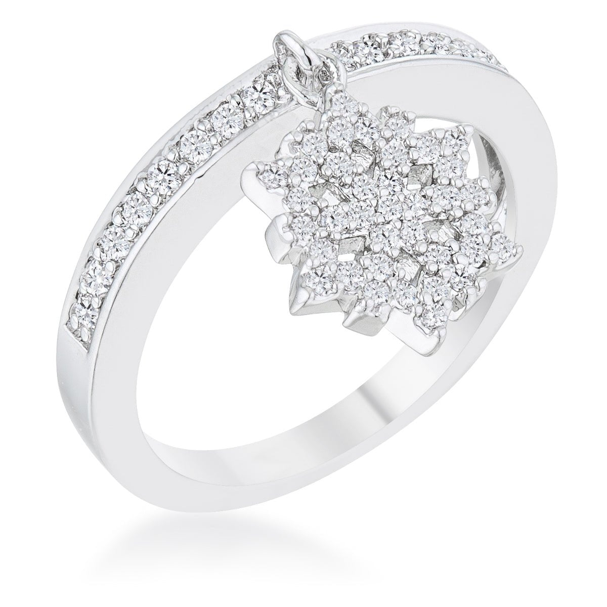 Snowflake 0.35ct CZ Rhodium Simple Holiday Charm Band Ring, &lt;b&gt;Size 5&lt;/b&gt; - LinkagejewelrydesignLinkagejewelrydesign