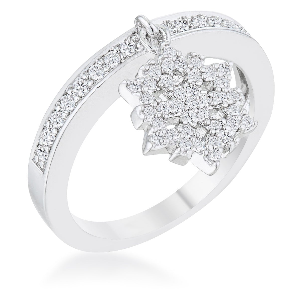 Snowflake 0.35ct CZ Rhodium Simple Holiday Charm Band Ring, <b>Size 5</b> - LinkagejewelrydesignLinkagejewelrydesign