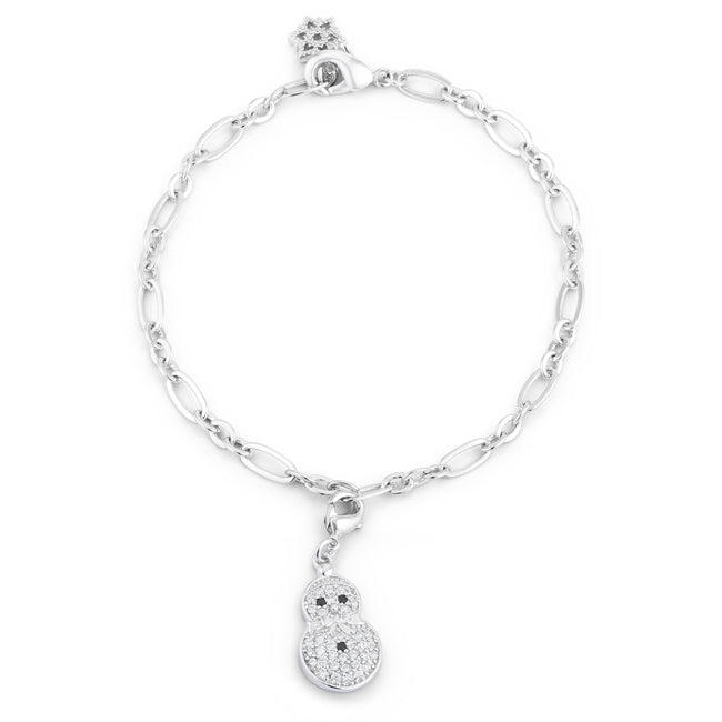 Snowman 0.2ct CZ Rhodium Holiday Charm Bracelet - LinkagejewelrydesignLinkagejewelrydesign