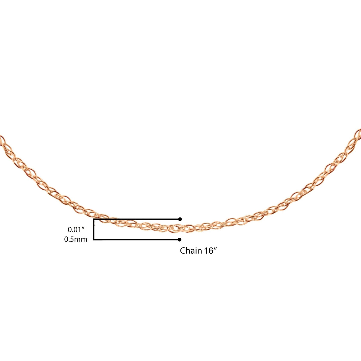 Solid 10K Rose Gold 0.5mm Rope Chain Necklace. Unisex Chain - Size 16&quot; Inches - LinkagejewelrydesignLinkagejewelrydesign