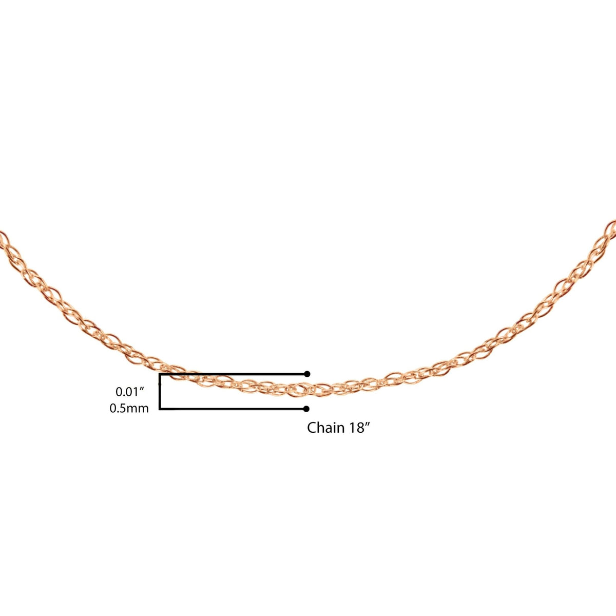 Solid 10K Rose Gold 0.5mm Rope Chain Necklace. Unisex Chain - Size 18&quot; Inches - LinkagejewelrydesignLinkagejewelrydesign