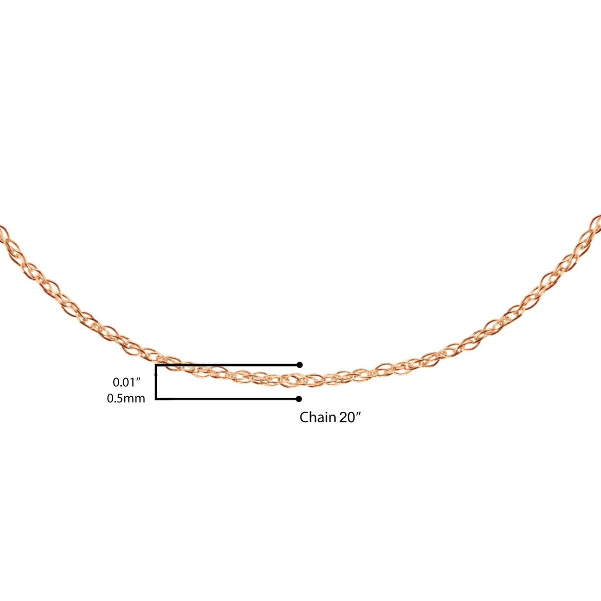 Solid 10K Rose Gold 0.5mm Rope Chain Necklace. Unisex Chain - Size 20&quot; Inches - LinkagejewelrydesignLinkagejewelrydesign