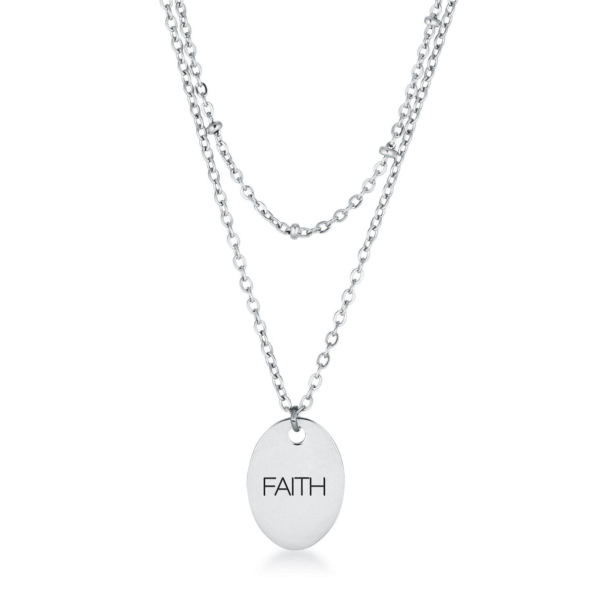 Stainless Steel Double Chain FAITH Necklace - LinkagejewelrydesignLinkagejewelrydesign