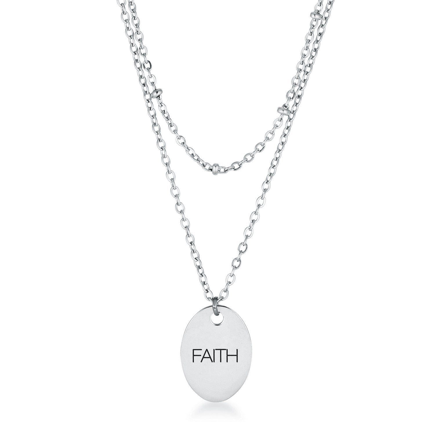 Stainless Steel Double Chain FAITH Necklace - LinkagejewelrydesignLinkagejewelrydesign