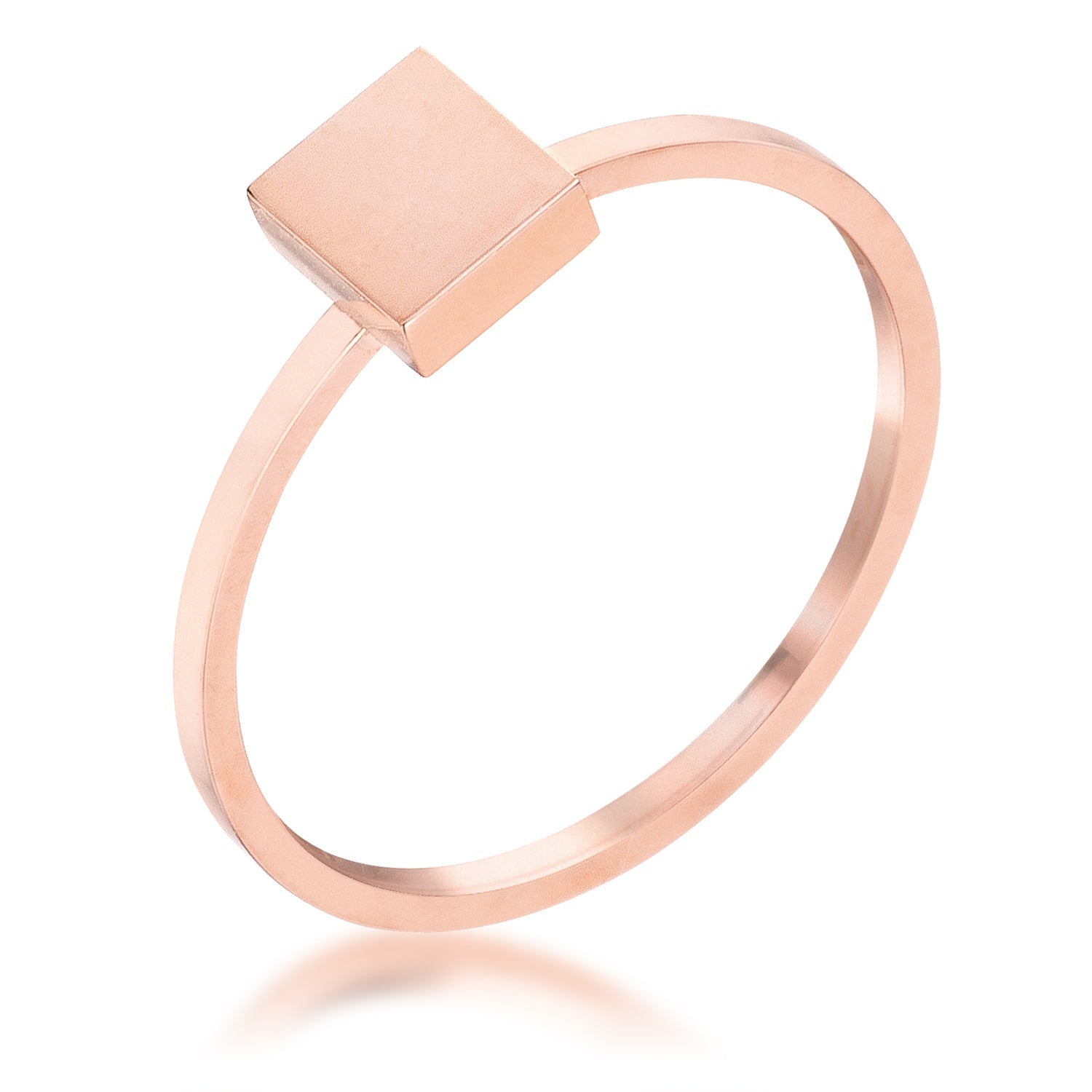 Stainless Steel Rose Goldtone Plated Square Stackable Ring, <b>Size 5</b> - LinkagejewelrydesignLinkagejewelrydesign