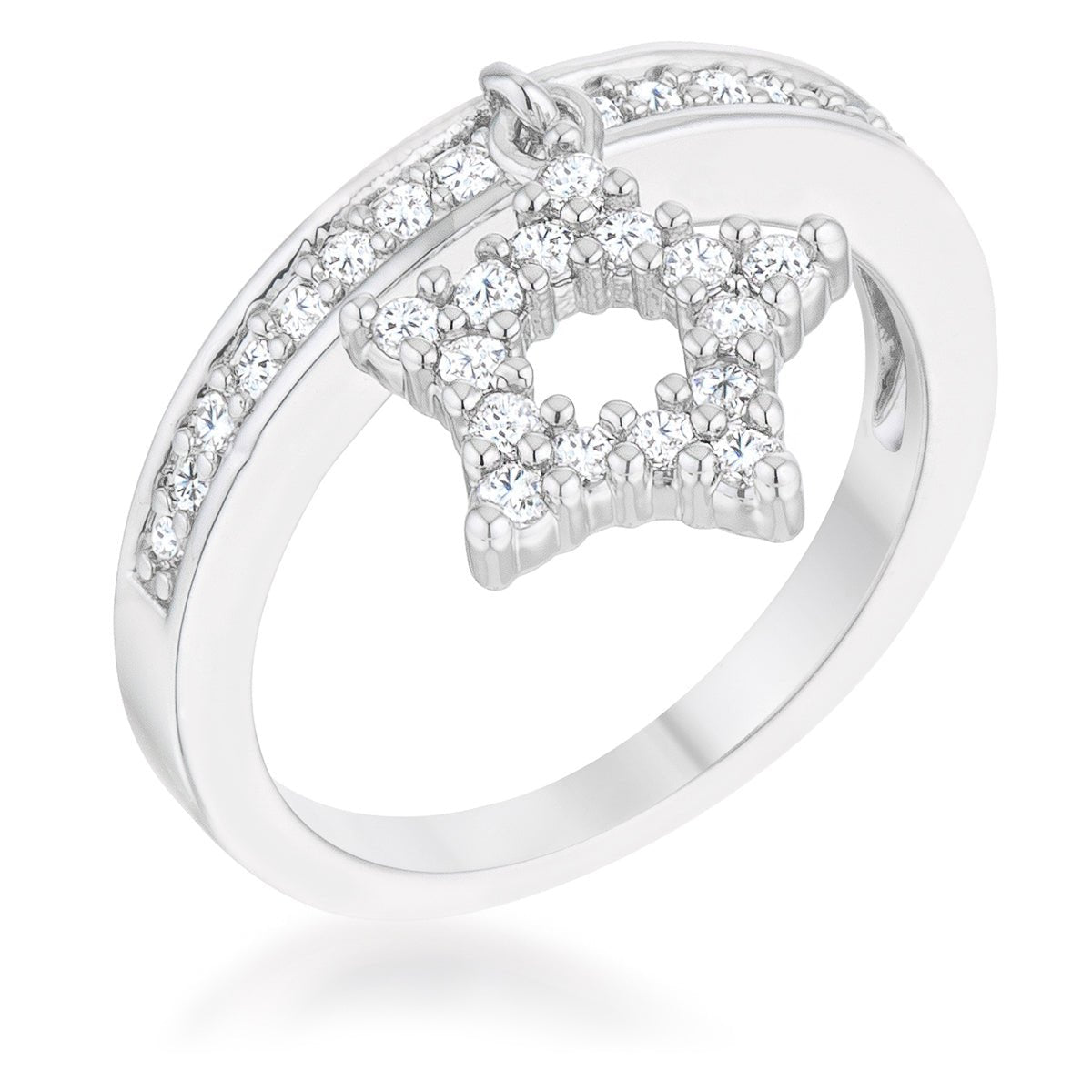 Star 0.25ct CZ Rhodium Simple Holiday Charm Band Ring, &lt;b&gt;Size 5&lt;/b&gt; - LinkagejewelrydesignLinkagejewelrydesign