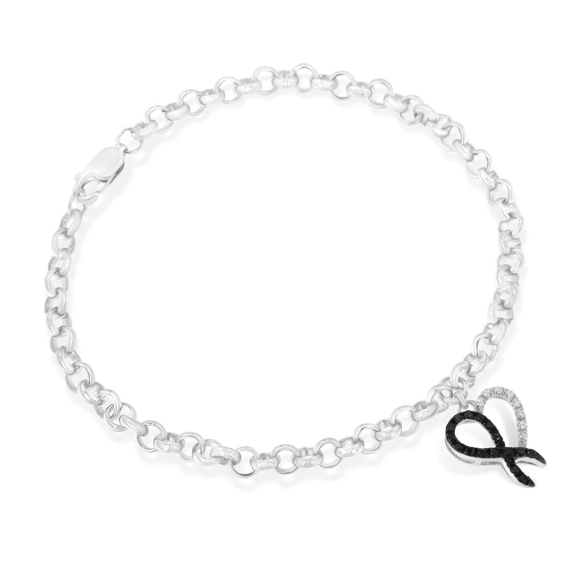 Sterling Silver 1/6ct TDW Diamond Heart Charm Bracelet (Black, I2-I3) - LinkagejewelrydesignLinkagejewelrydesign