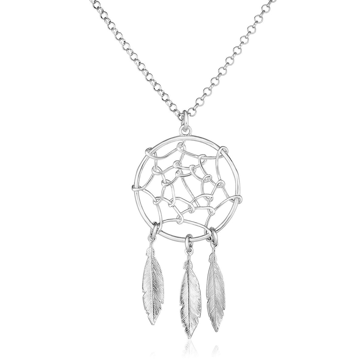 Sterling Silver 17 inch Necklace with Dream Catcher Pendant - LinkagejewelrydesignLinkagejewelrydesign