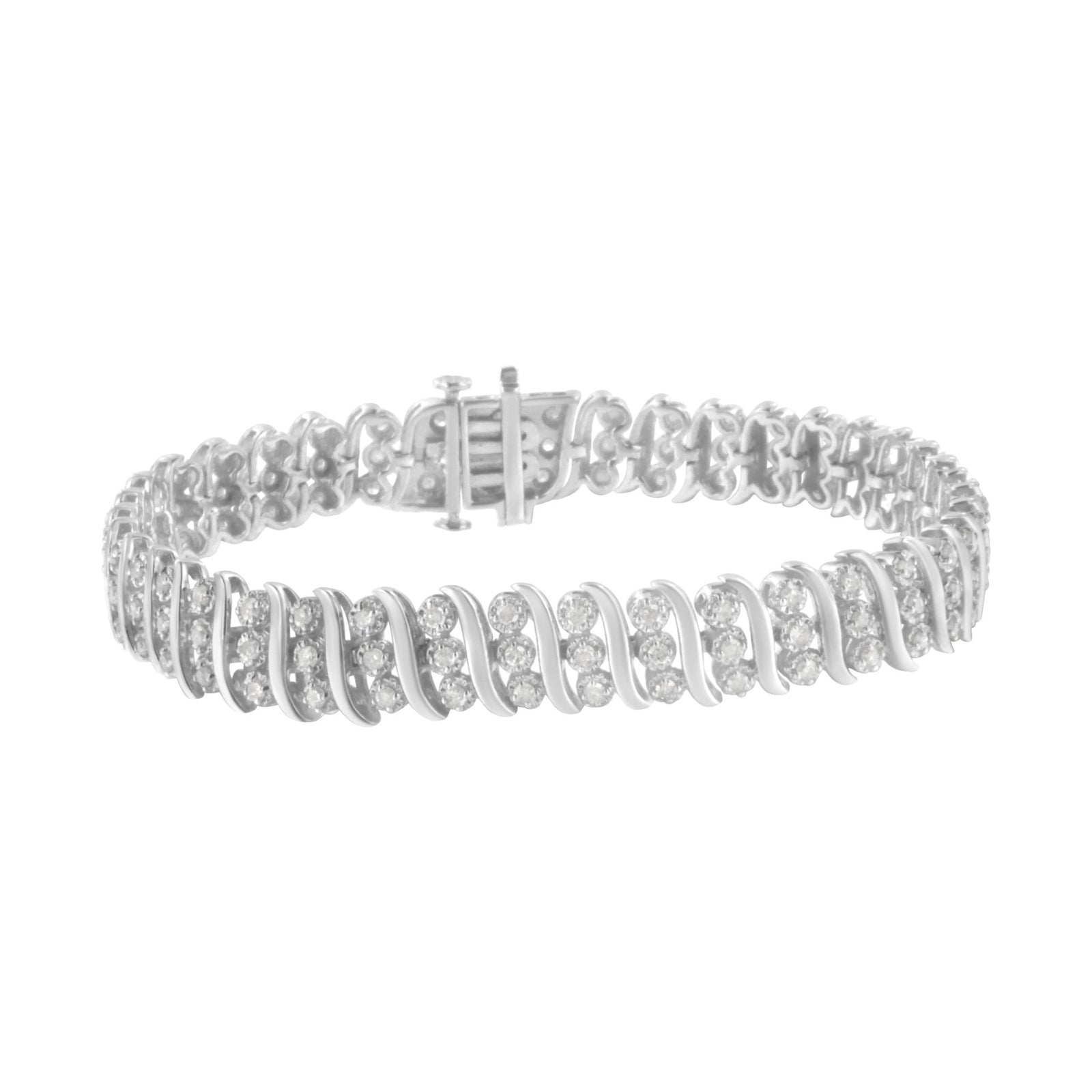 Sterling Silver 2 cttw Diamond Link Double Row Bracelet (I-J, I2-I3) - LinkagejewelrydesignLinkagejewelrydesign