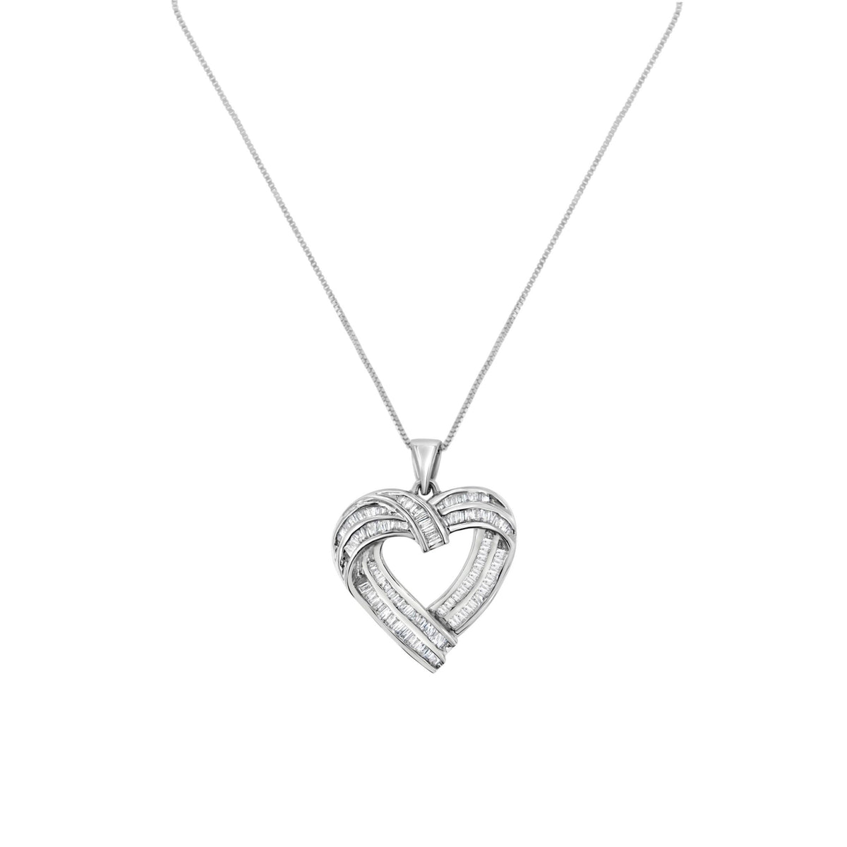 Sterling Silver 7/8 cttw Baguette Diamond Heart Pendant Necklace (I-J, I2-I3) - LinkagejewelrydesignLinkagejewelrydesign