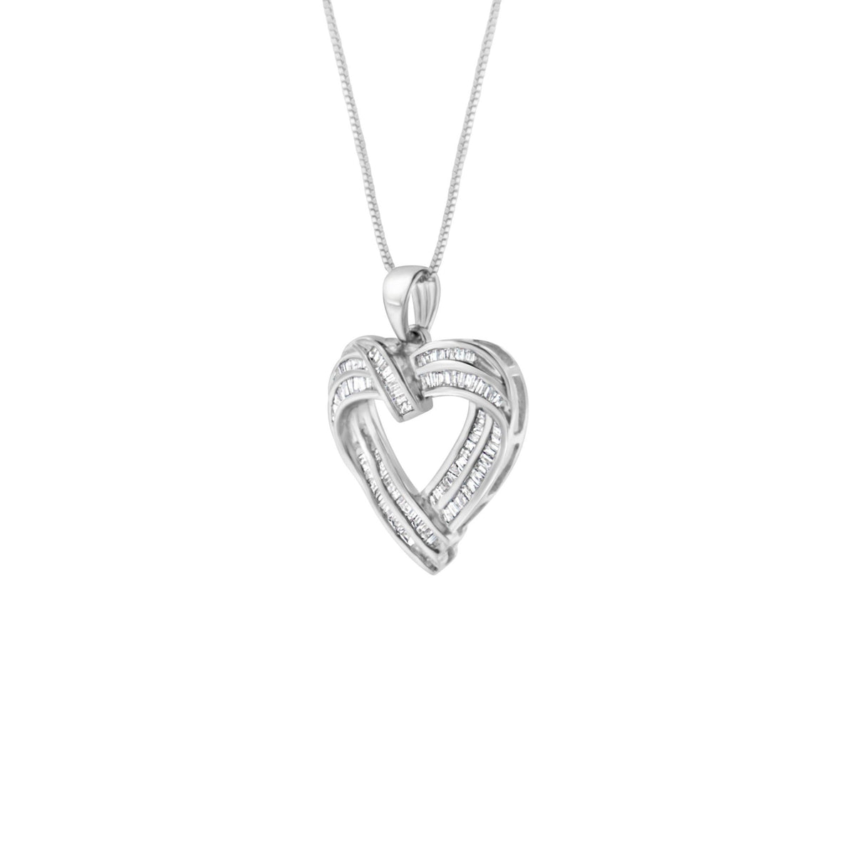 Sterling Silver 7/8 cttw Baguette Diamond Heart Pendant Necklace (I-J, I2-I3) - LinkagejewelrydesignLinkagejewelrydesign