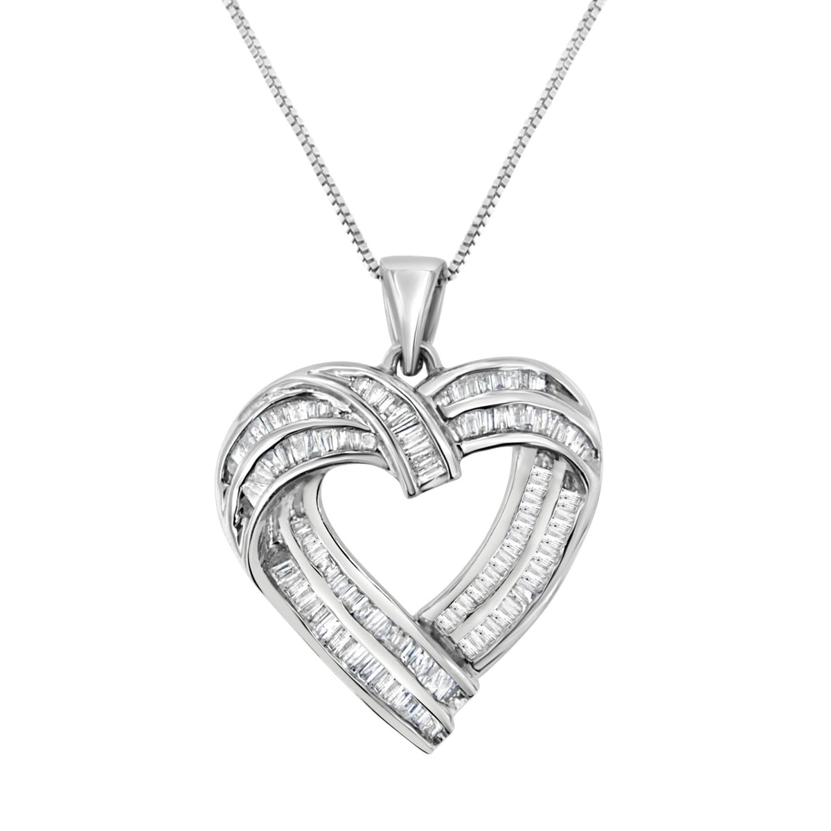 Sterling Silver 7/8 cttw Baguette Diamond Heart Pendant Necklace (I-J, I2-I3) - LinkagejewelrydesignLinkagejewelrydesign