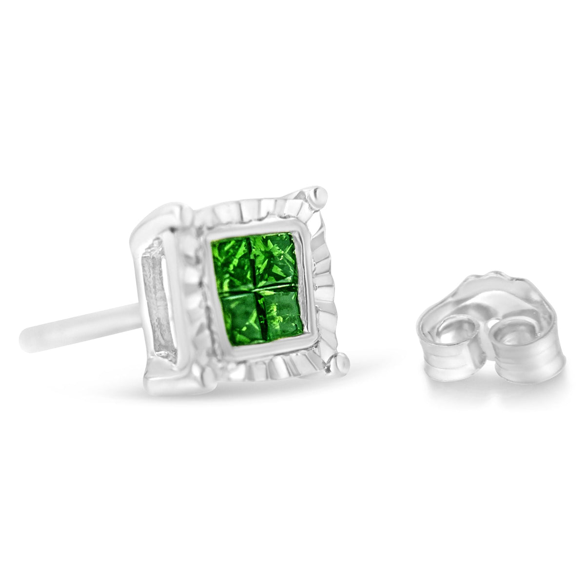 Sterling Silver Color Treated Princess Diamond Quad Stud Earring (1/2 cttw, Green Color, I1-I2 Clarity) - LinkagejewelrydesignLinkagejewelrydesign