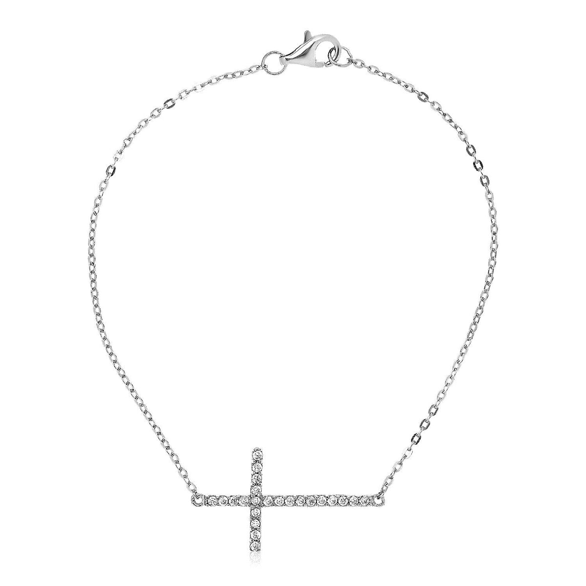 Sterling Silver Cross Bracelet with Cubic Zirconias - LinkagejewelrydesignLinkagejewelrydesign