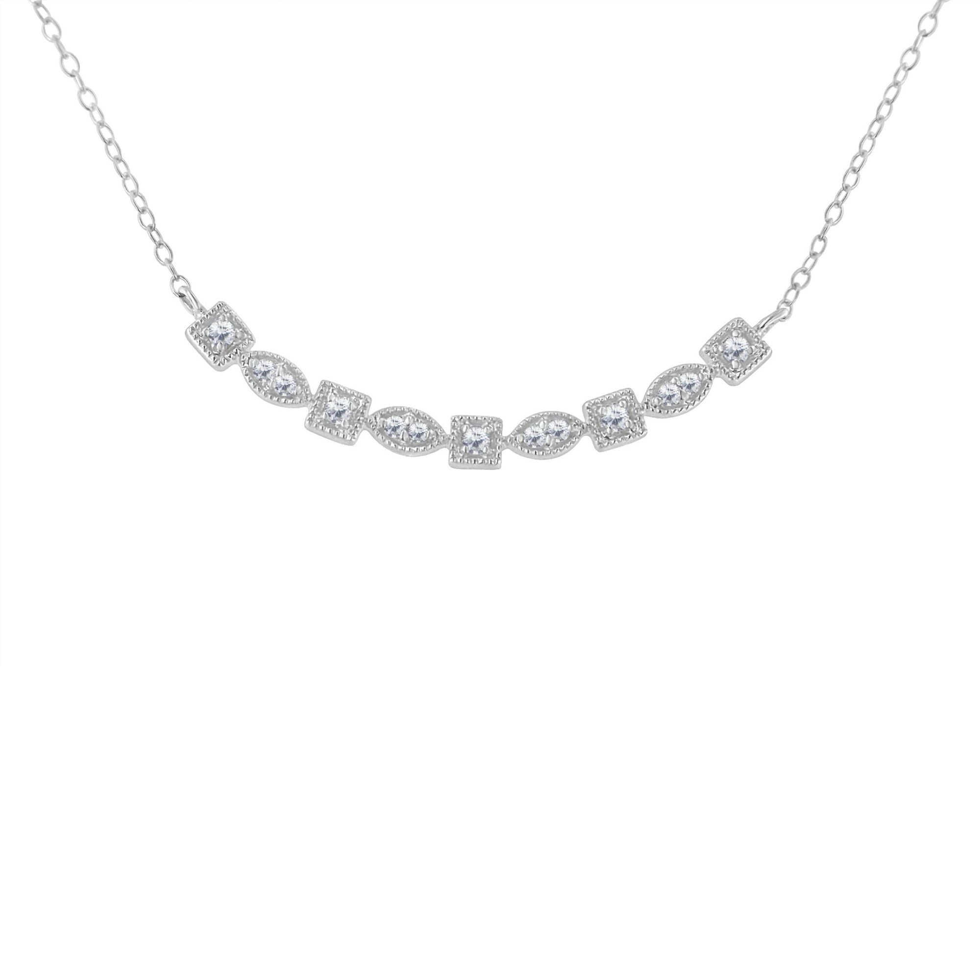 Sterling Silver Diamond Bar Mixed Shape Necklace (1/4 cttw, I-J Color, I2-I3 Clarity) - LinkagejewelrydesignLinkagejewelrydesign