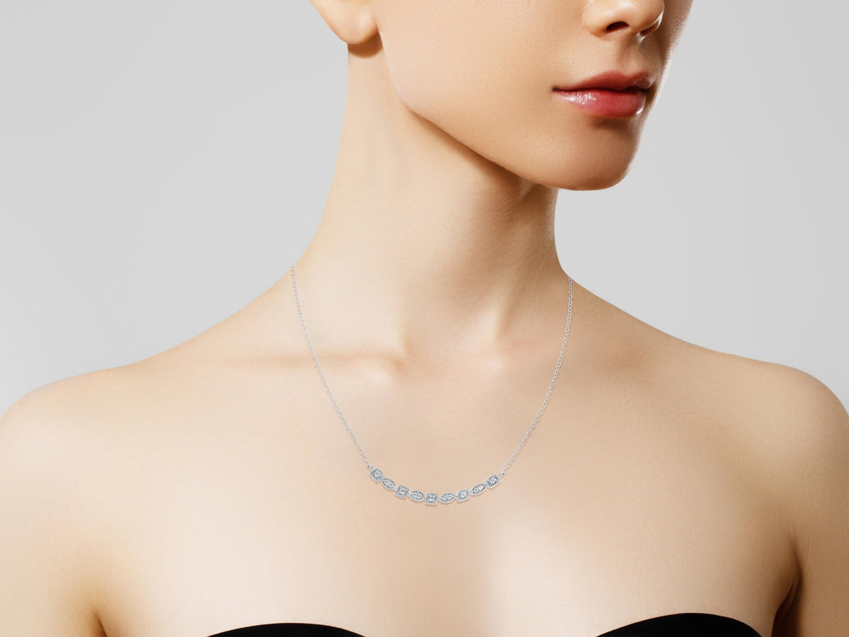 Sterling Silver Diamond Bar Mixed Shape Necklace (1/4 cttw, I-J Color, I2-I3 Clarity) - LinkagejewelrydesignLinkagejewelrydesign